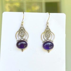 Purple Amethyst Earrings In 925 Sterling Silver.
